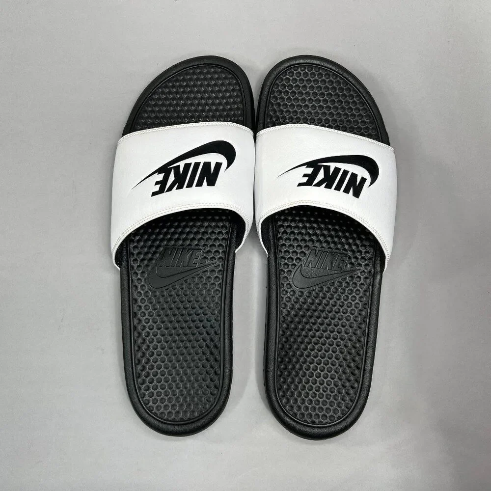 Nike Benassi Sandals Men's 14‎ Black White Just Do It Athletic Slide Flip Flops